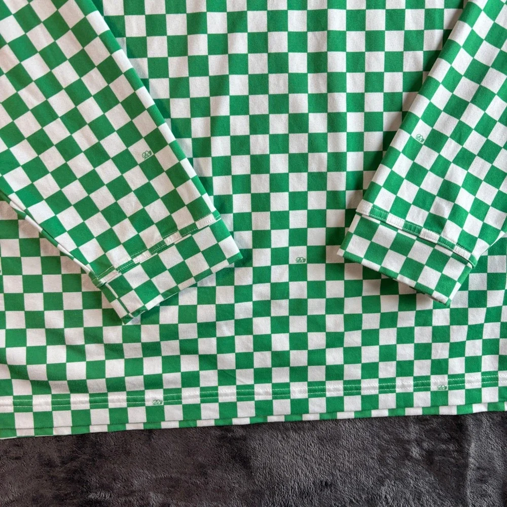 Good Good Golf Mens Spandex Quarter Zip Pullover Checkerboard 2XL Green